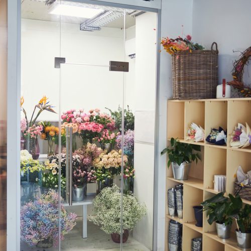 Beautiful tropical flowers placed for storage in a cold room
